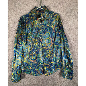 Hilfiger Blouse 10 Silk Y2K Does 70s Groovy Swirl Psychadelic Boho Chic Bold